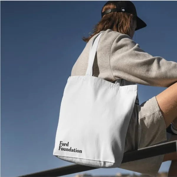 Cream tote bag branded with the Ford Foundation name